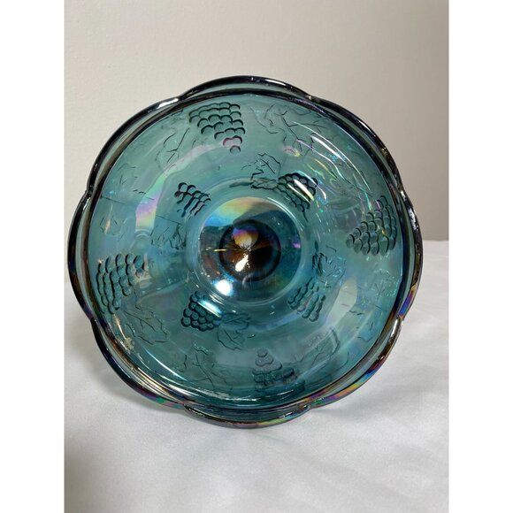 Vintage Indiana Carnival Glass Blue Compote Bowl Grape & Leaf Pattern - No Lid - Picture 5 of 5